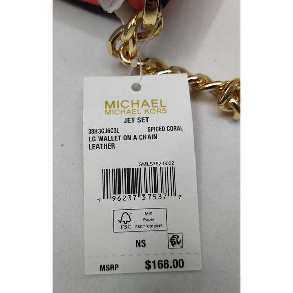 Michael Kors Jet Set Large Wallet On Chain - Red Leather Crossbody Bag -NWT $168 - Picture 4 of 14